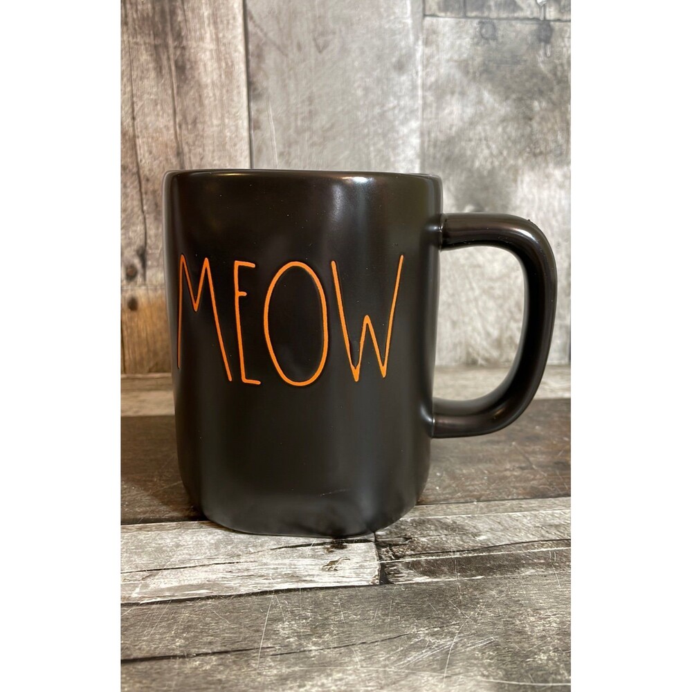 Rae Dunn Black Mug with Orange MEOW, new